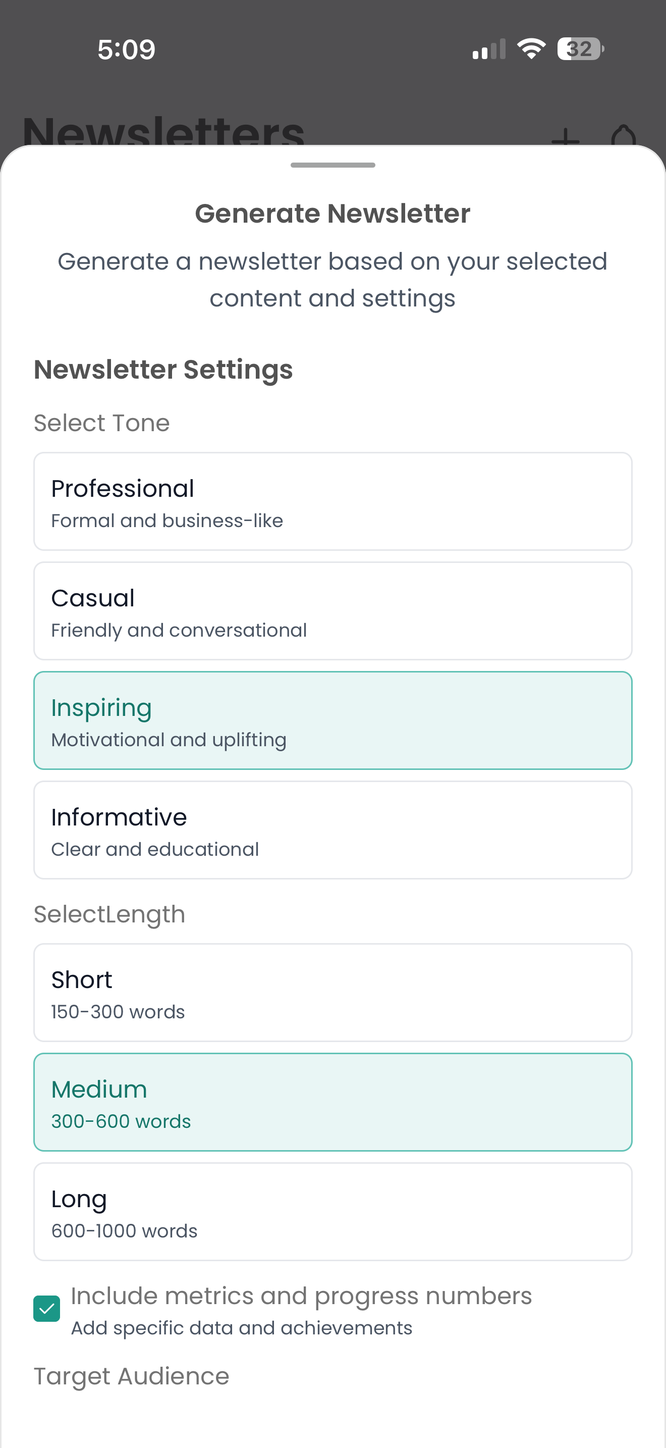 Newsletter tone and length settings